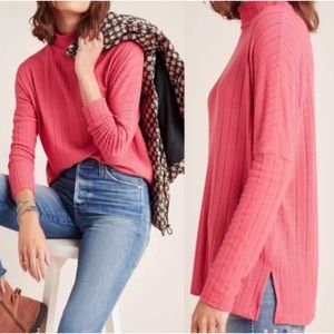 Anthropologie Eri + Ali Fiona Hacci Tunic Sweater Rose XS Ribbed Knit NWT